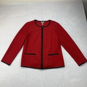 Chico's Red Zip Front Jacket Women's Medium Wool Blend